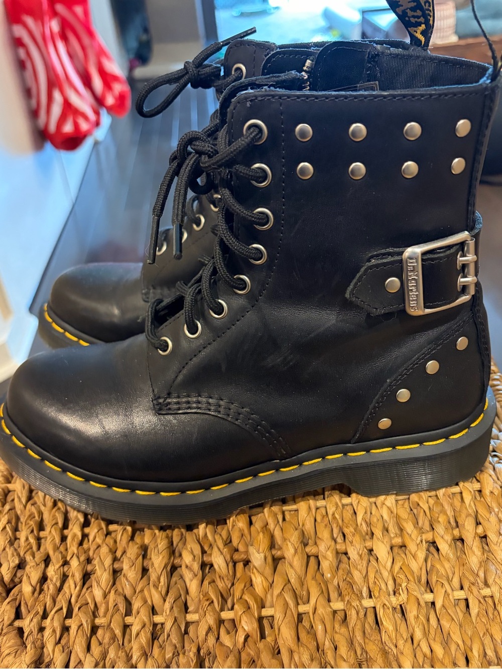 Dr. Martens Black Leather Stud & Buckle Combat Boots